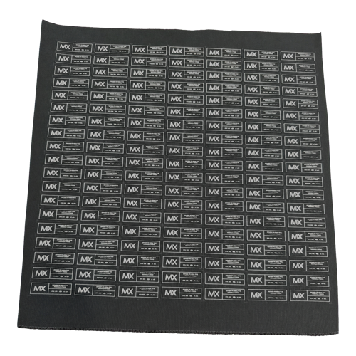 Sheet of repeated MX garment labels